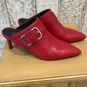 Red Women's Mules with Buckle Pointed Toe Heel Size 6